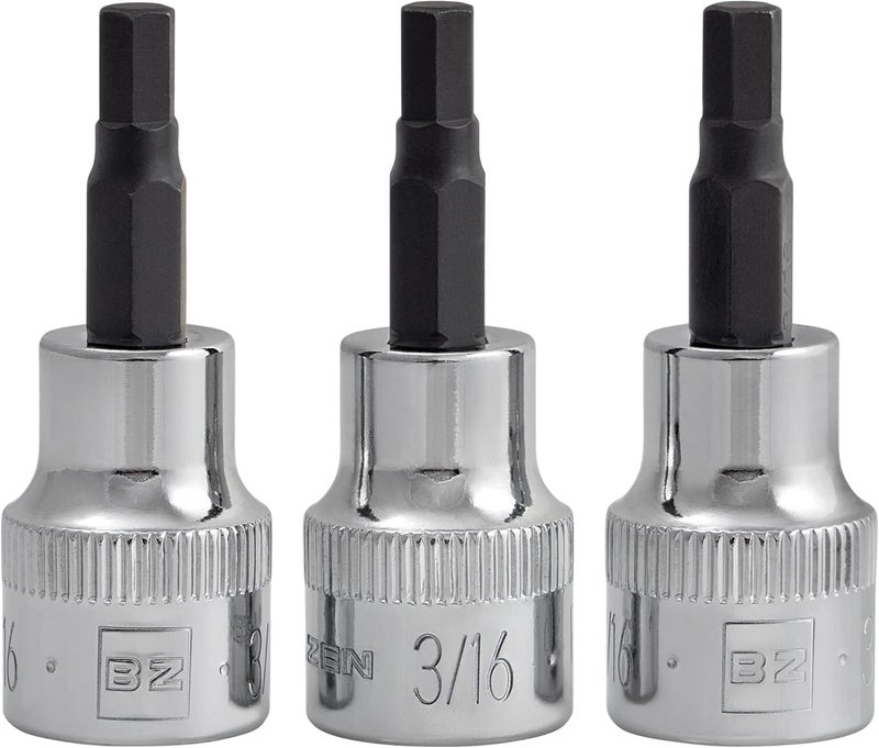 3/16" Hex Bit Socket/Allen Driver Three Pack (3/8" Drive, Short)